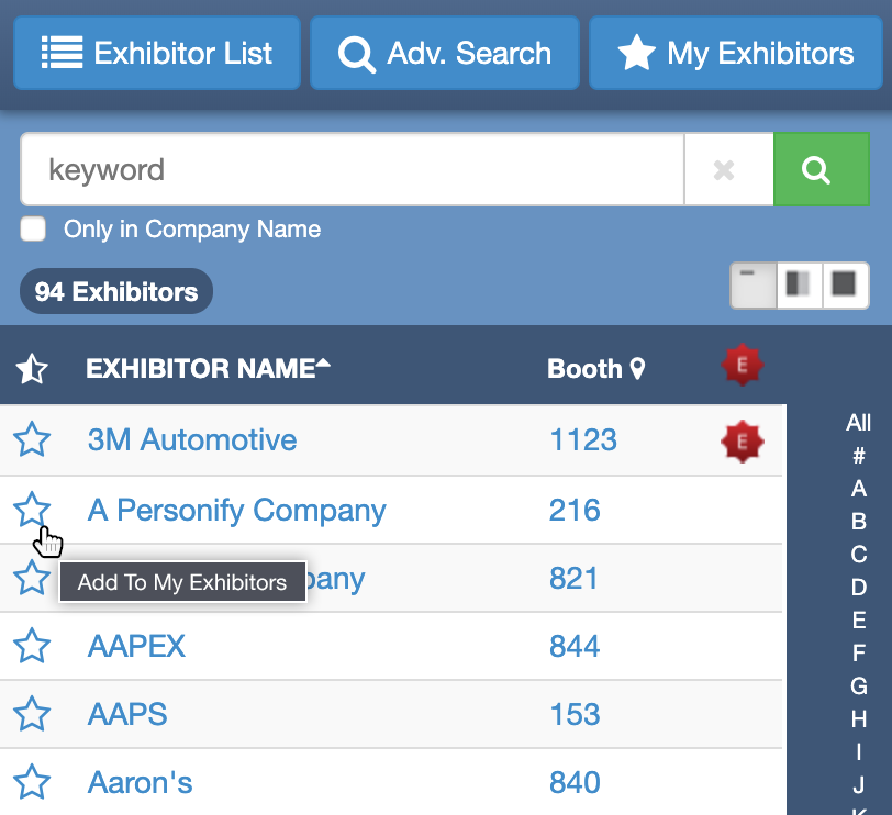 Advanced Exhibitor Search